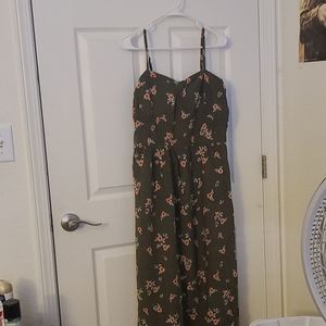 Long green floral slitted dress